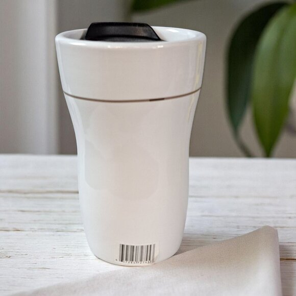 Starbucks 9 oz White Scroll Ceramic Travel Coffee Drink Tumbler Mug 2016 - Picture 4 of 8